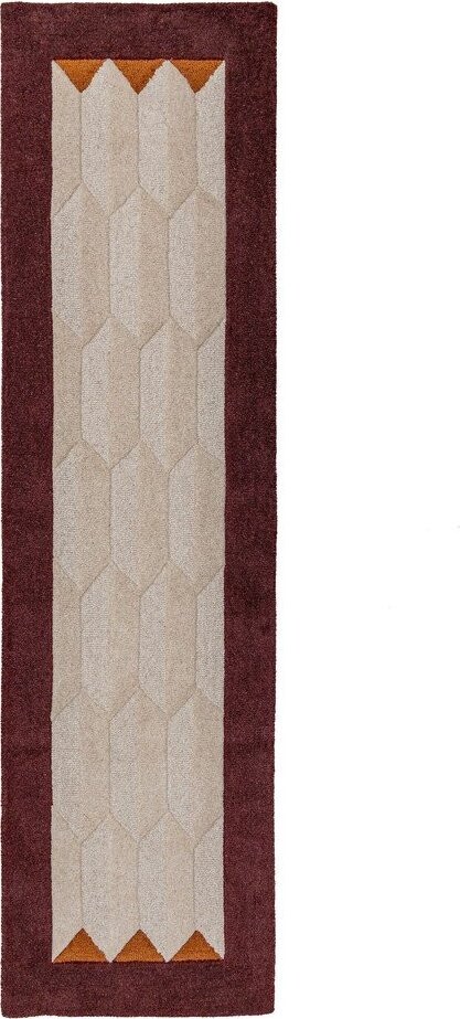Vínový/v přírodní barvě ručně tkaný vlněný běhoun 60x230 cm Apex Border Wool – Flair Rugs