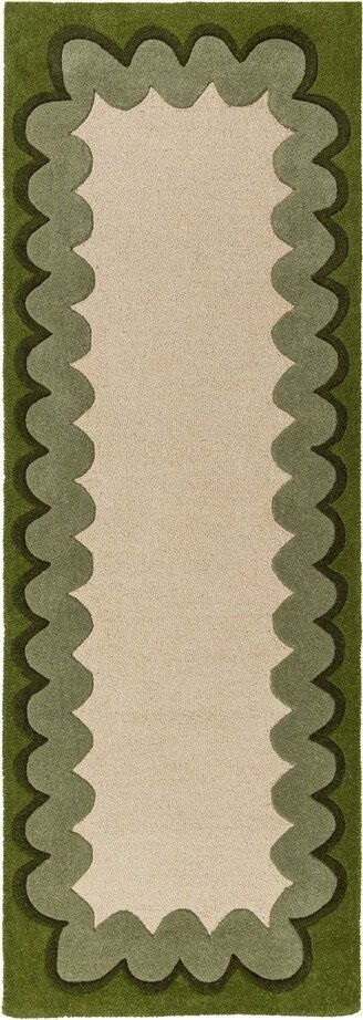 Zelený/v přírodní barvě ručně tkaný vlněný běhoun 80x230 cm Wiggle Wool – Flair Rugs