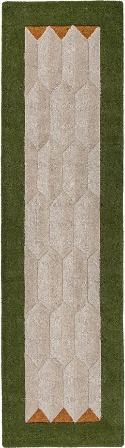 Zelený/v přírodní barvě ručně tkaný vlněný běhoun 60x230 cm Apex Border Wool – Flair Rugs