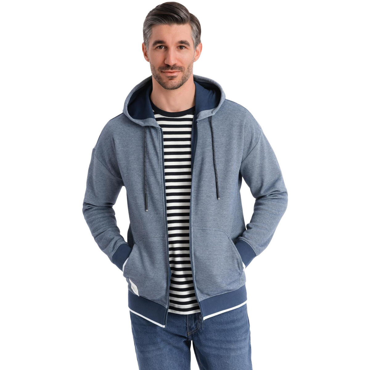 Ombre  Pánská mikina na zip Odericus navy  Tmavě modrá