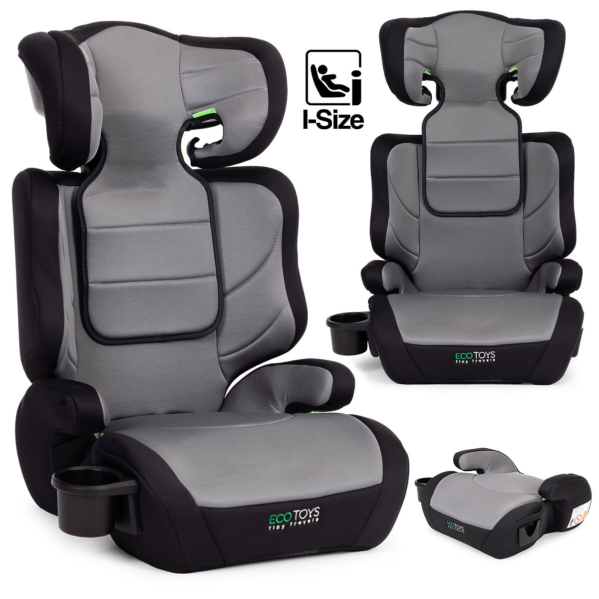 Dětská autosedačka 2v1 podložka i-SIZE výška 100-150 cm držák na nápoje ECOTOYS