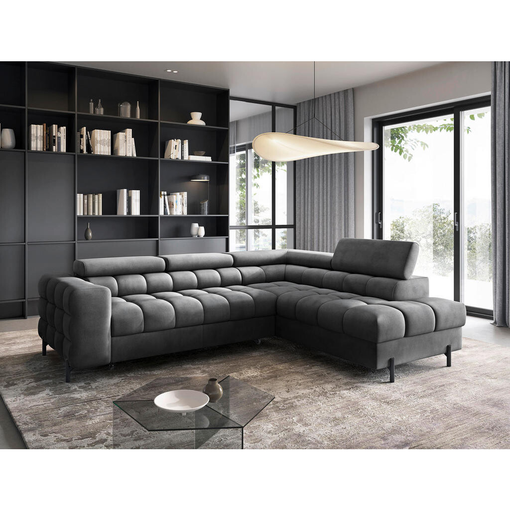 P & B ROHOVÁ SEDAČKA, textil, tmavě šedá