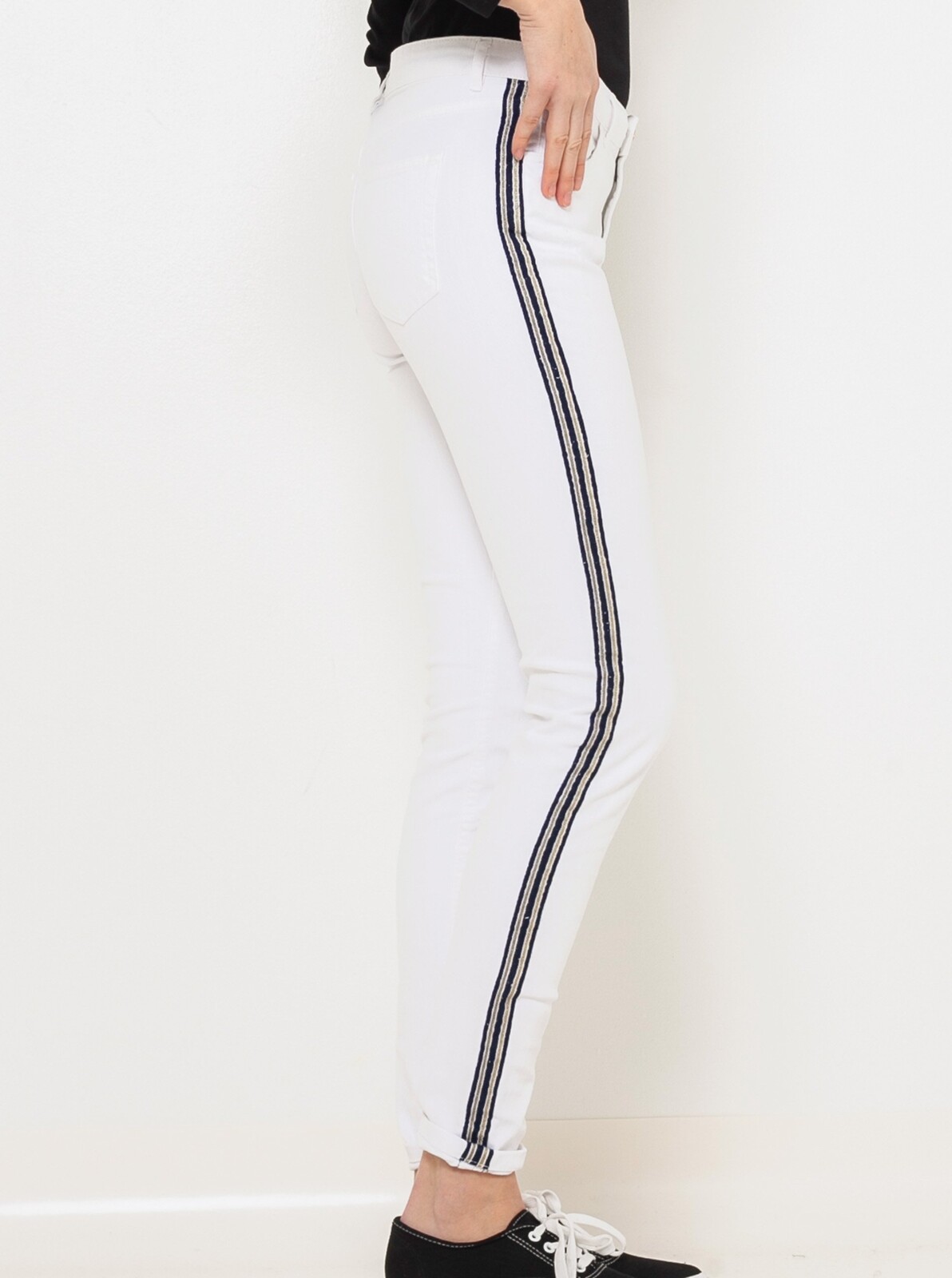 Bílé skinny fit džíny s lampasem CAMAIEU - Dámské
