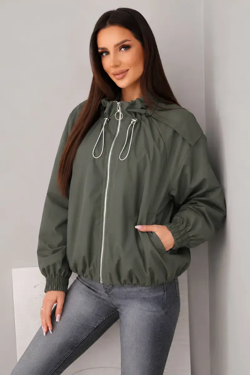 Jarní dámská bunda Kesi s límcem a zipem khaki