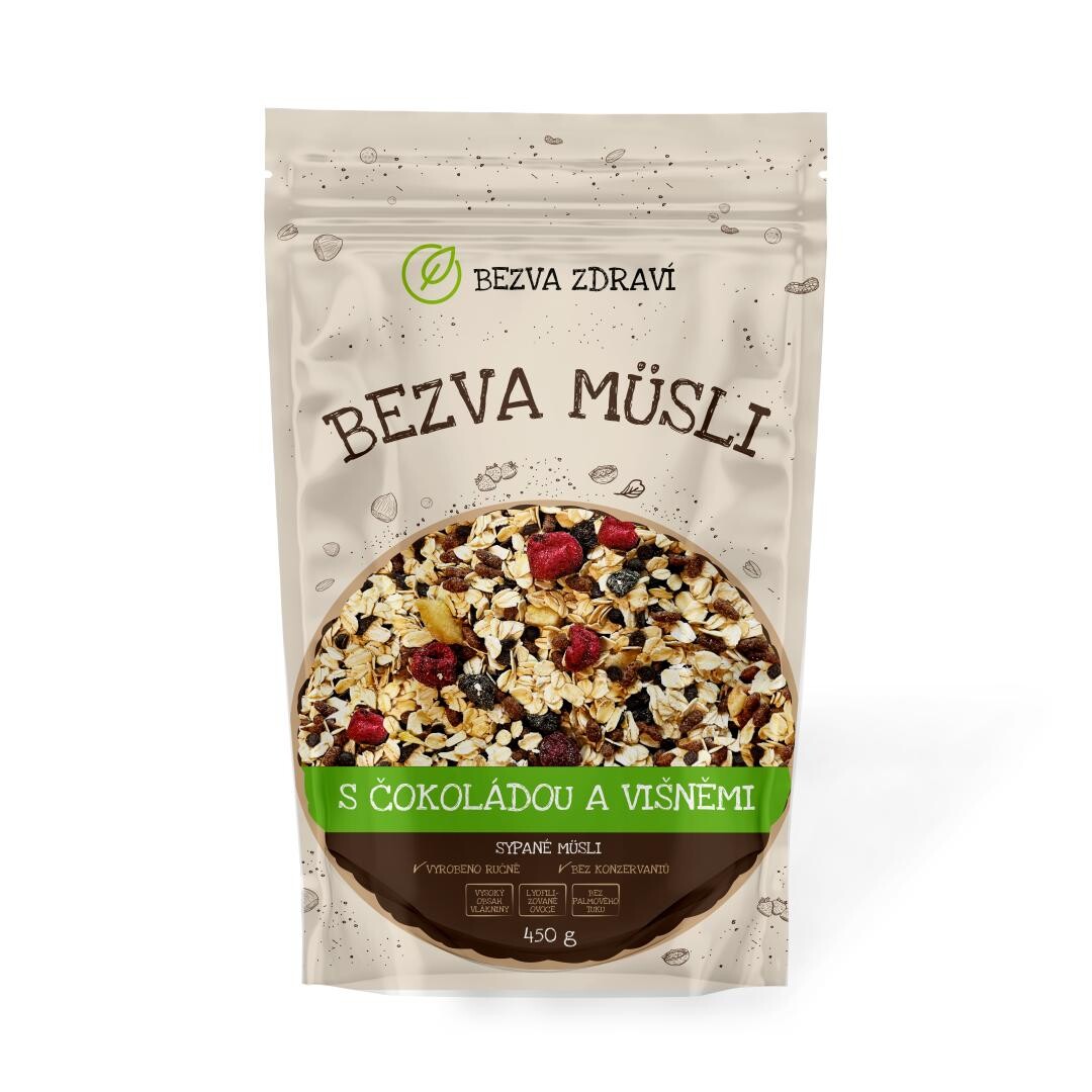 BEZVA MÜSLI Sypané s čokoládou a višněmi 450 g