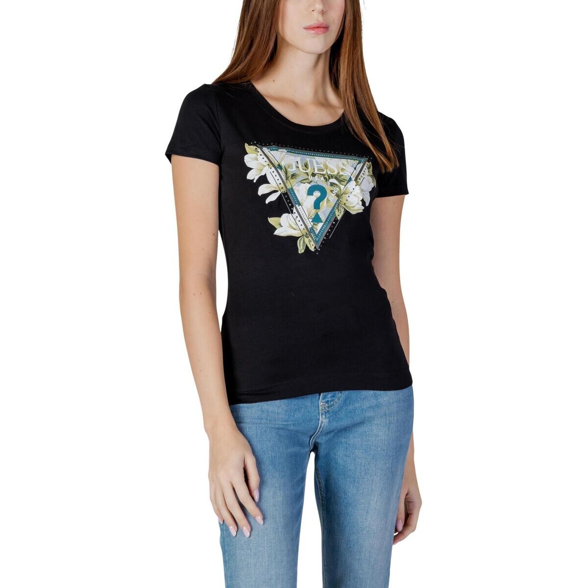 Guess  SS CN CAMELIA TRIANGLE TEE W6RI35 J1314  Černá