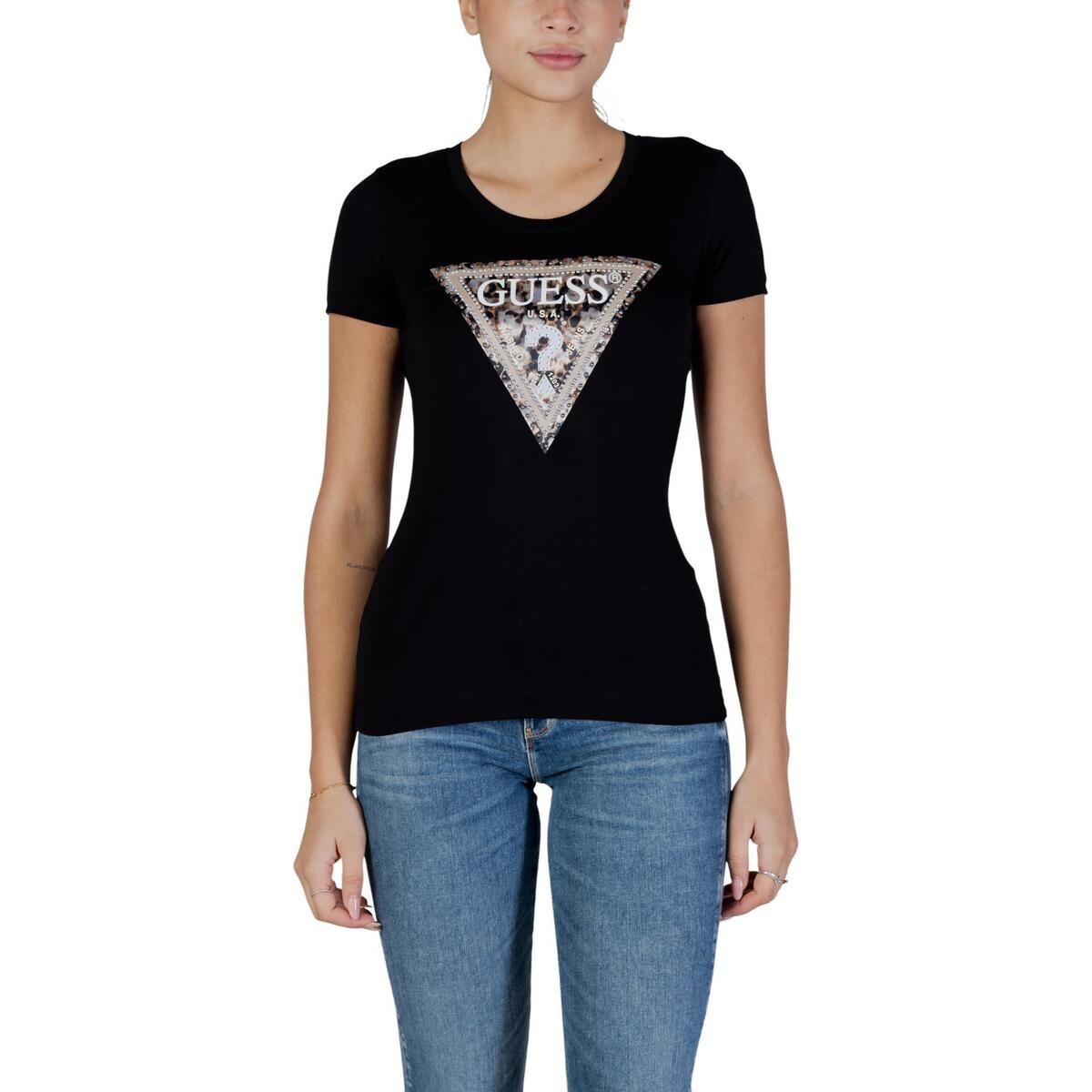 Guess  SS CN LEO TRIANGLE TEE W6RI32 J1314  Černá