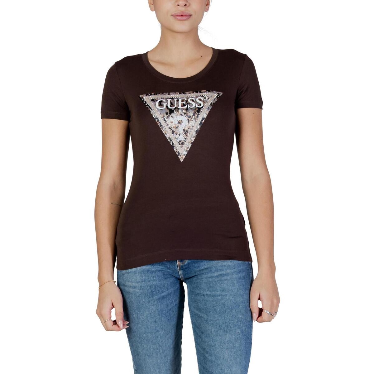 Guess  SS CN LEO TRIANGLE TEE W6RI32 J1314  Hnědá