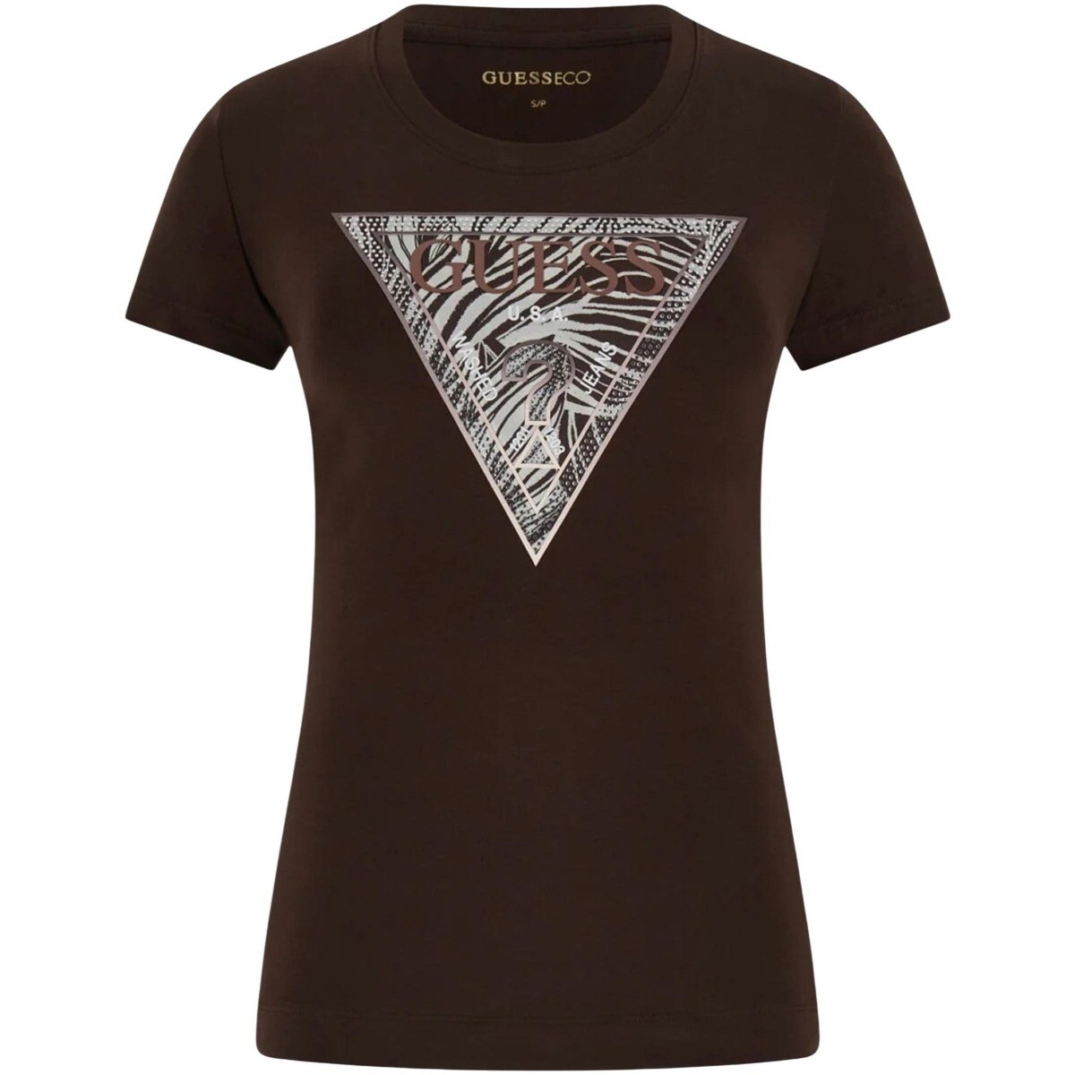 Guess  SS CN ZEBRA TRIANGLE TEE W6GI19 K3042  Hnědá