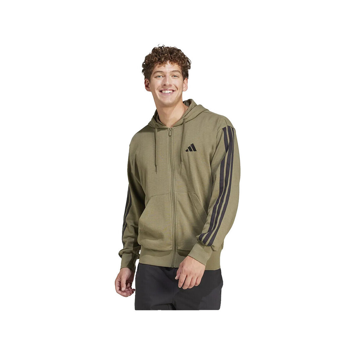 adidas  Hoodie  Essentials 3-Stripes French Terry zippé  Khaki