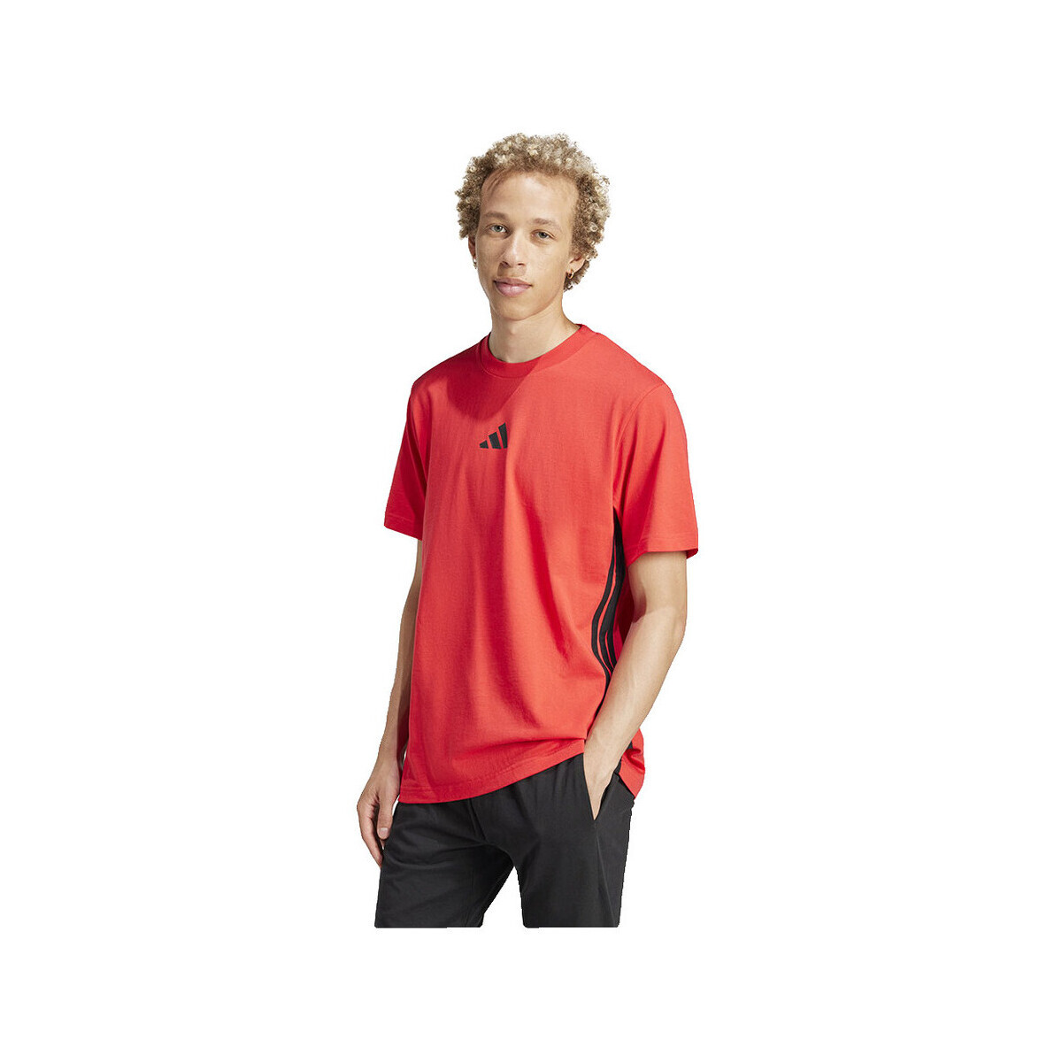 adidas  T-shirt  Essentials 3 Stripes 100% coton  Červená