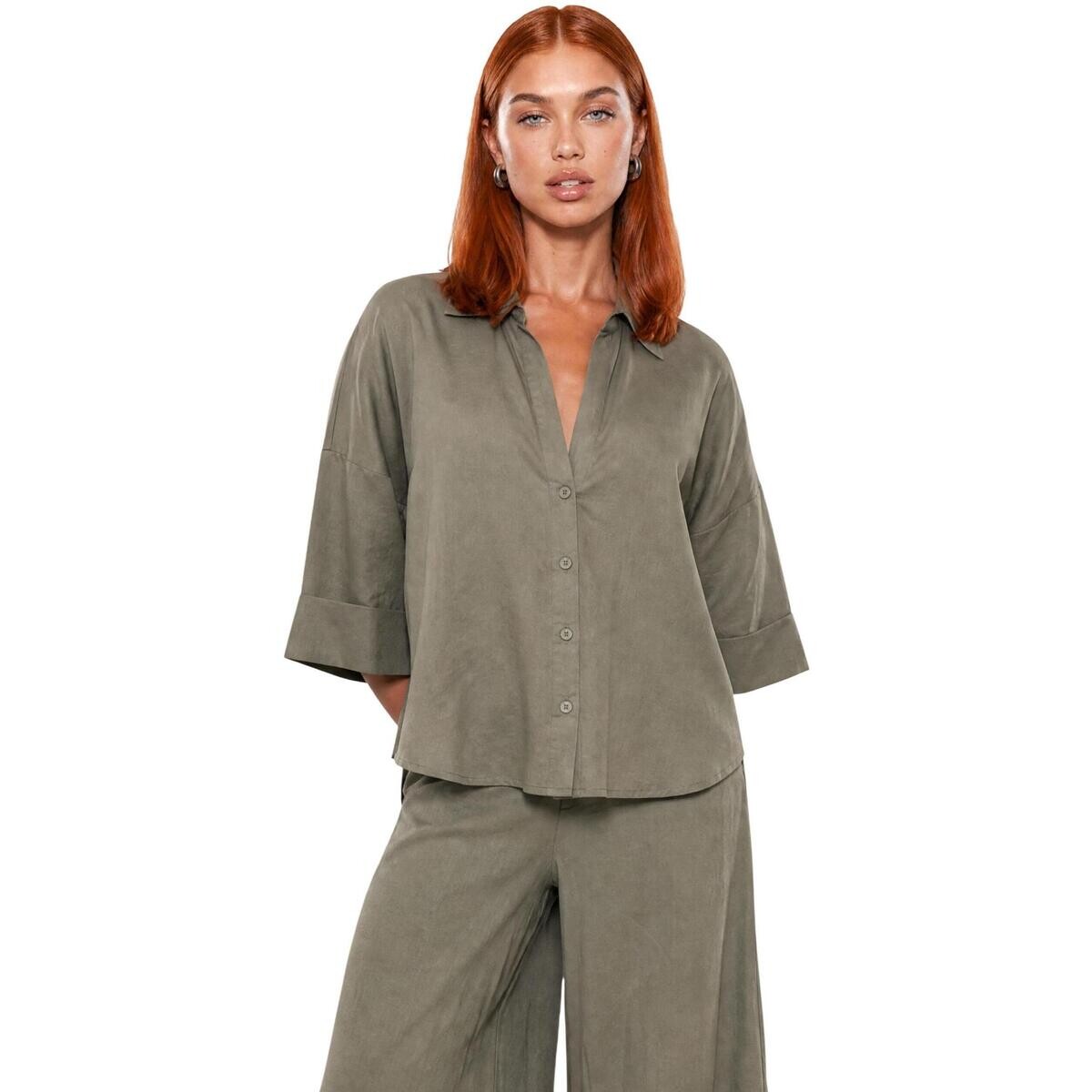 I Am  Camicia Lino Maniche Ampie 17501  Zelená