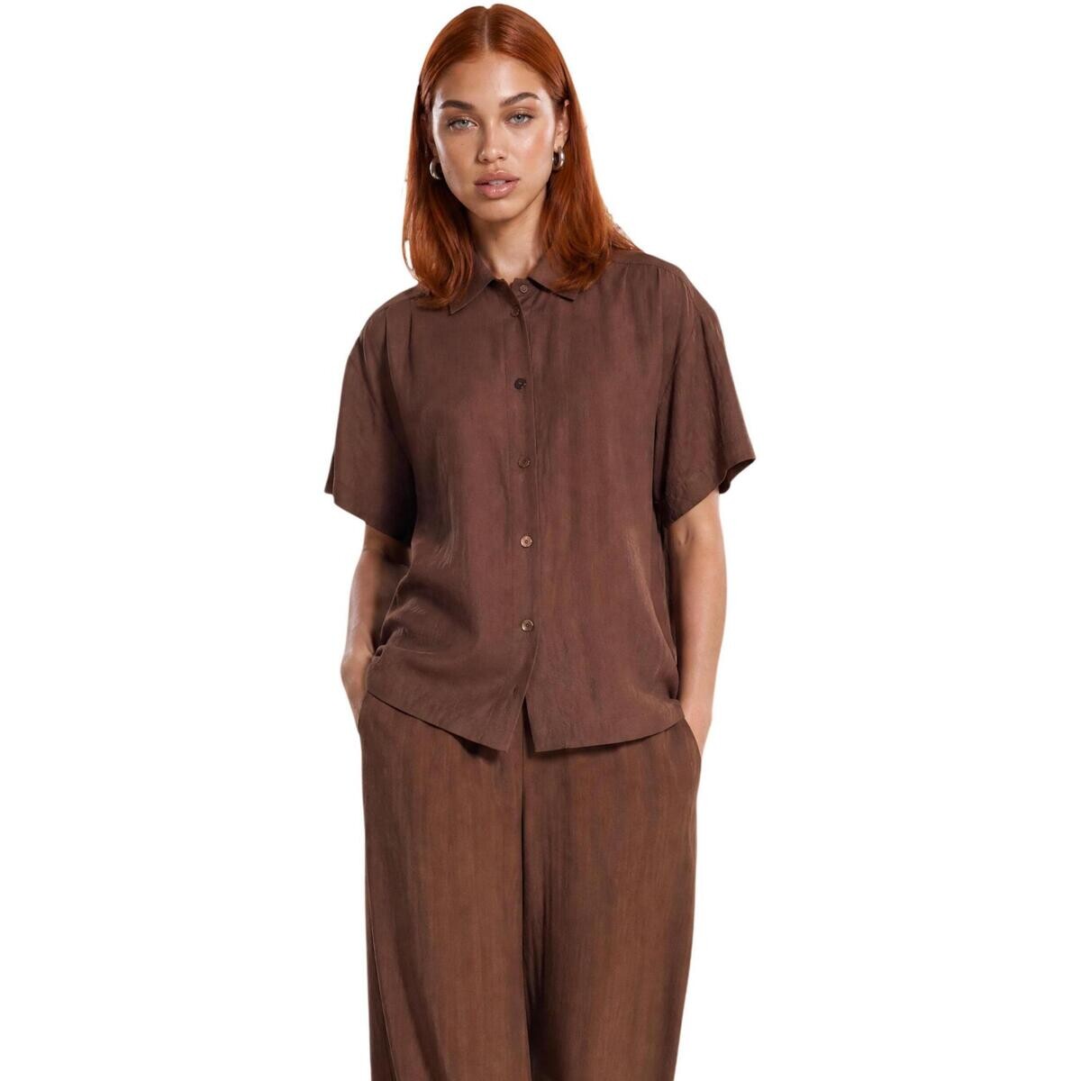 I Am  CAMICIA CRINKLE CON MANICA CORTA E FONDO STONDATO 53173  Hnědá