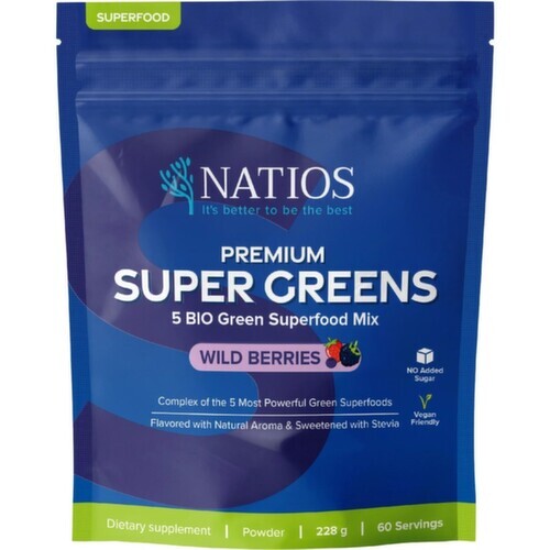 NATIOS Premium Super Greens Lesní ovoce 228g