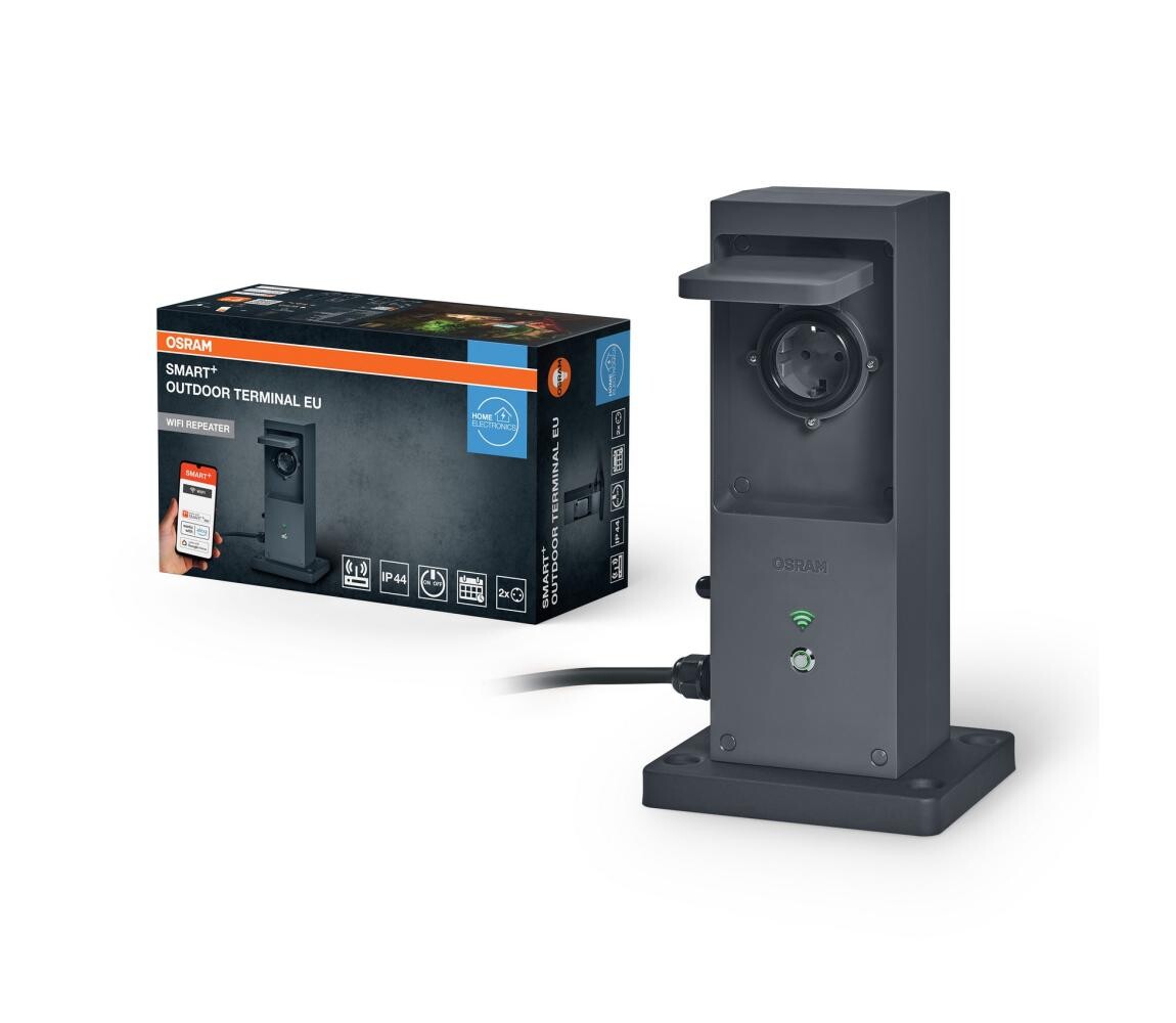 Osram - Chytrý venkovní zásuvkový sloupek 2Z SCHUKO s Wi-Fi opakovačem IP44 4099854419331