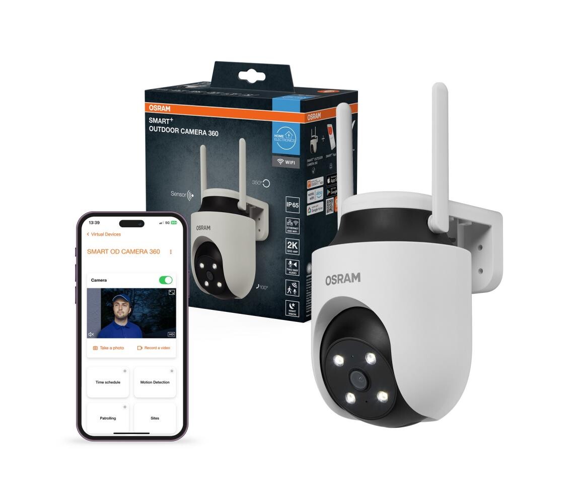Osram - Chytrá venkovní kamera 360° se senzorem 2K SMART+ 230V IP67 Wi-Fi 4058075850552