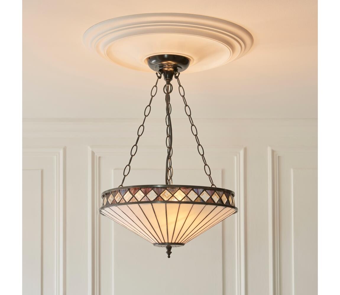 Endon 111870 - Lustr na řetězu Tiffany FARGO 3xE27/10W/230V pr. 41,5 cm 111870