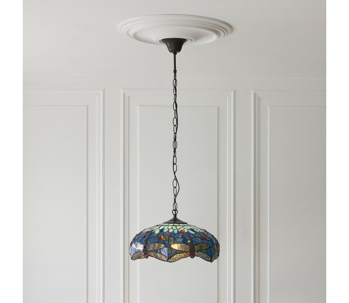 Endon 112195 - Lustr na řetězu Tiffany DRAGONFLY 1xE27/60W/230V pr. 41 cm 112195