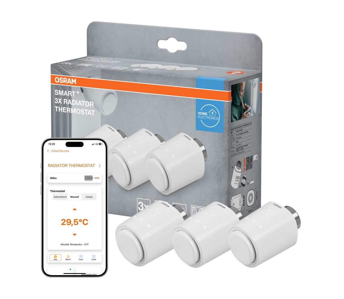 Osram - SADA 3x Termostatická hlavice SMART+ 3xAA Wi-Fi 4099854418945