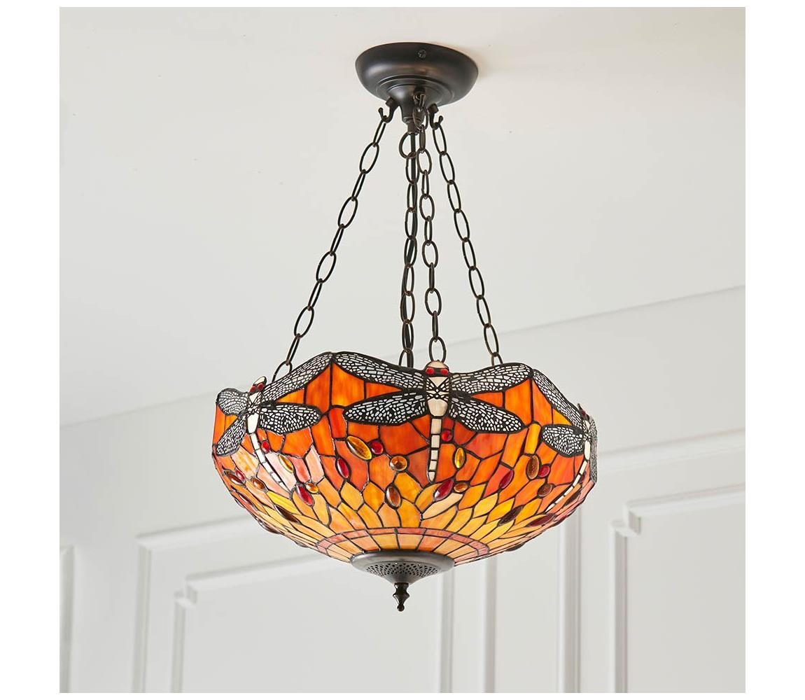 Endon 64076 - Lustr na řetězu Tiffany DRAGONFLY 3xE27/60W/230V pr. 41 cm 64076