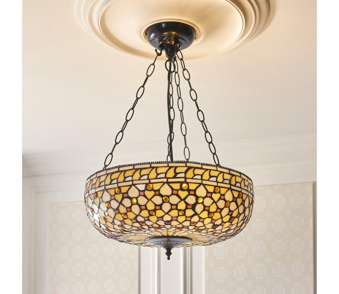 Endon 111882 - Lustr na řetězu Tiffany MILLE FEUX 3xE27/10W/230V pr. 45 cm 111882