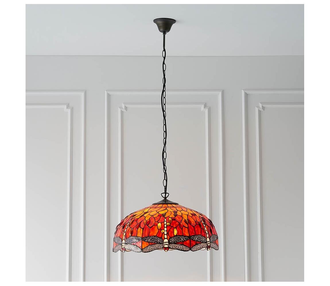 Endon 64082 - Lustr na řetězu Tiffany DRAGONFLY 3xE27/60W/230V pr. 50 cm 64082