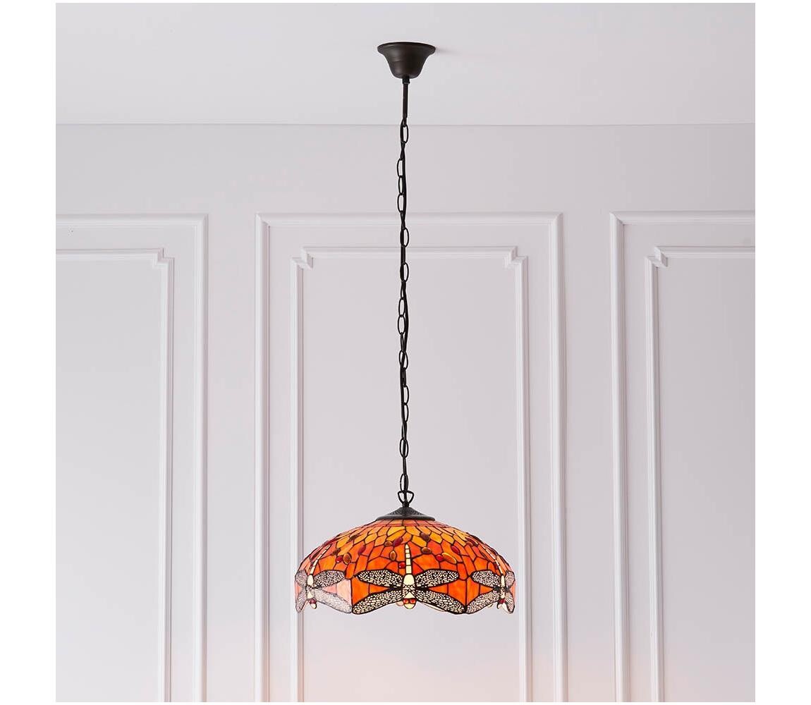 Endon 64081 - Lustr na řetězu Tiffany DRAGONFLY 3xE27/60W/230V pr. 41 cm 64081