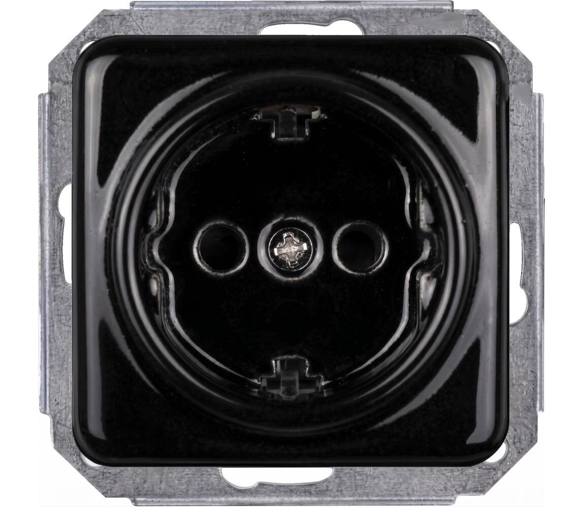 Elhard - Keramická retro zásuvka domovní bez rámečku SCHUKO 230V černá KV2101B