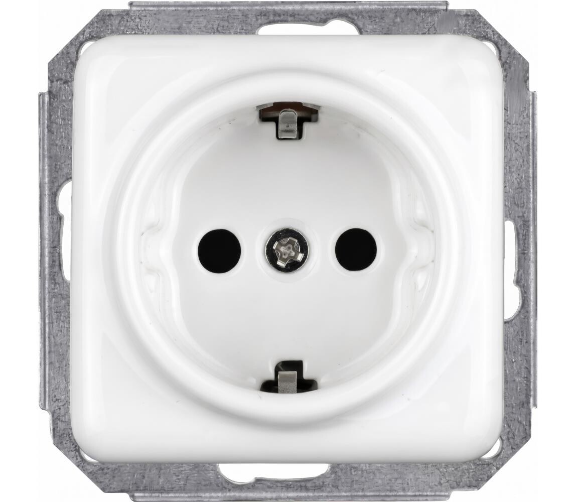 Elhard - Keramická retro zásuvka domovní bez rámečku SCHUKO 230V bílá KV2101W