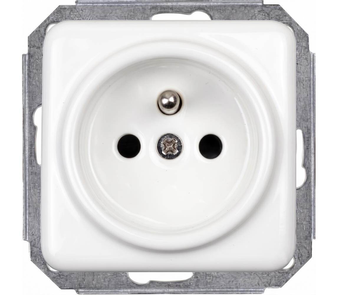 Elhard - Keramická retro zásuvka domovní bez rámečku 230V bílá KV2100W