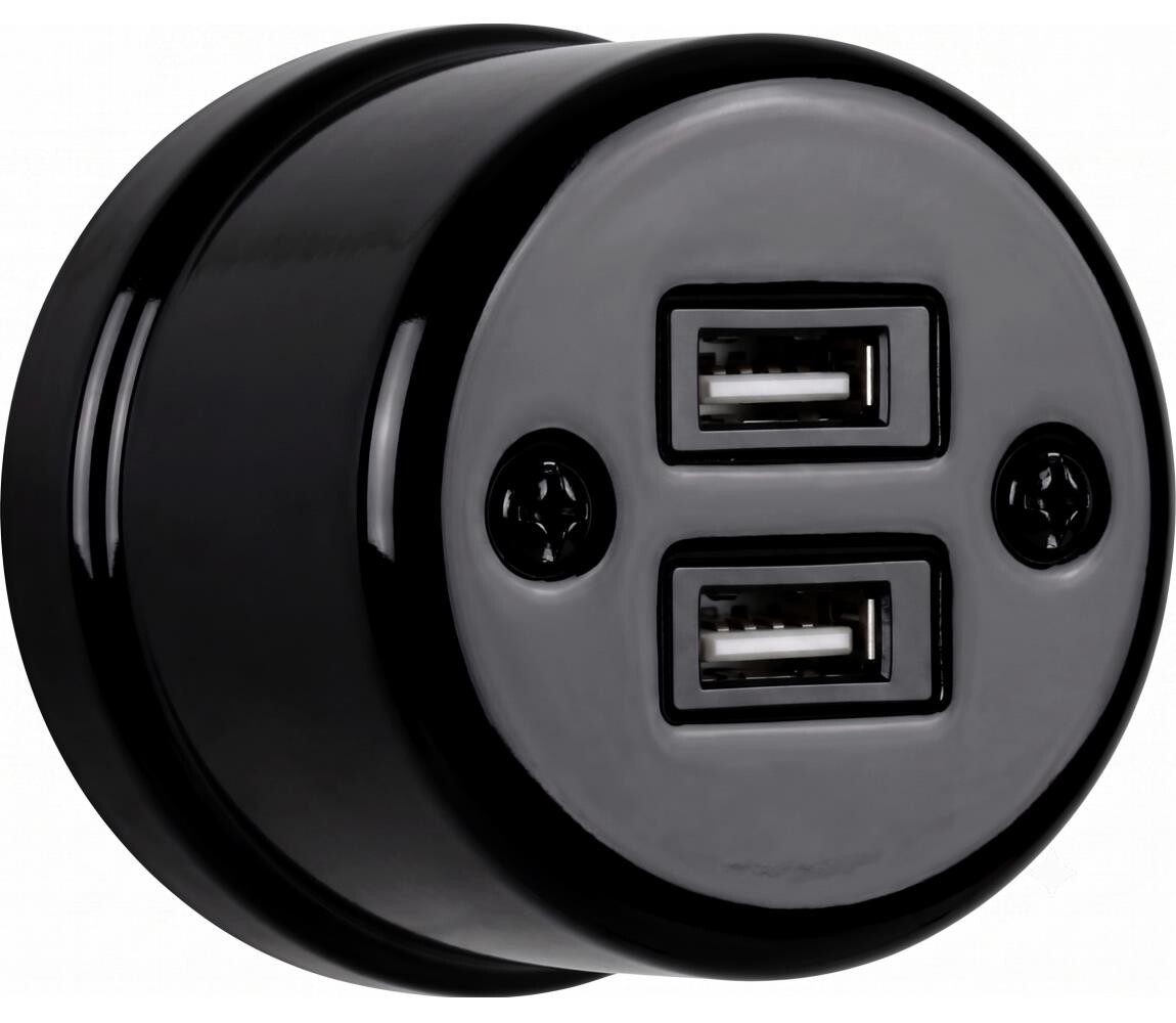 Elhard - Keramická retro zásuvka 2xUSB-A černá KN2032B