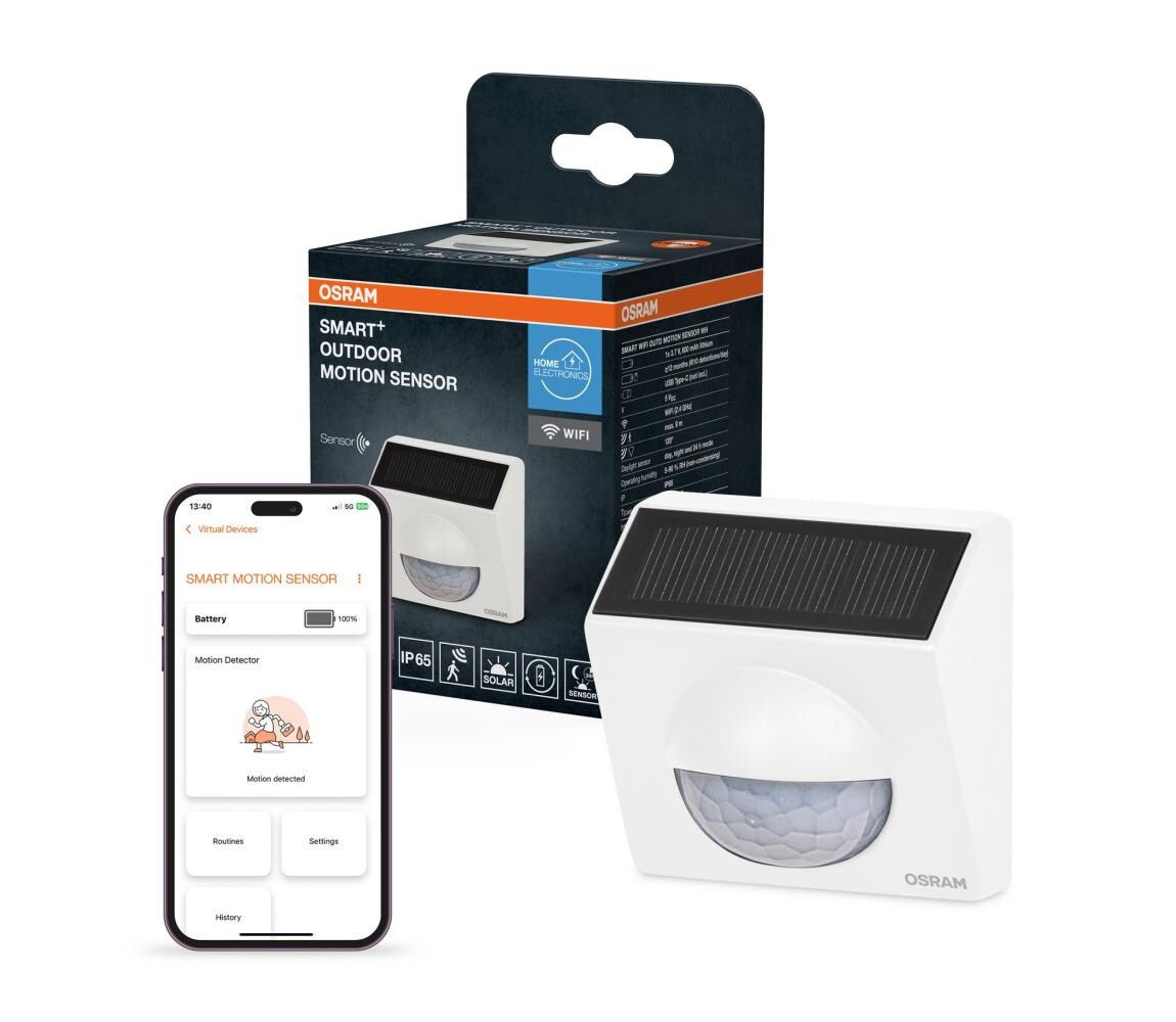 Osram - Venkovní solární senzor pohybu SMART+ 3,7V bílá IP65 Wi-Fi 800 mAh 4099854419102