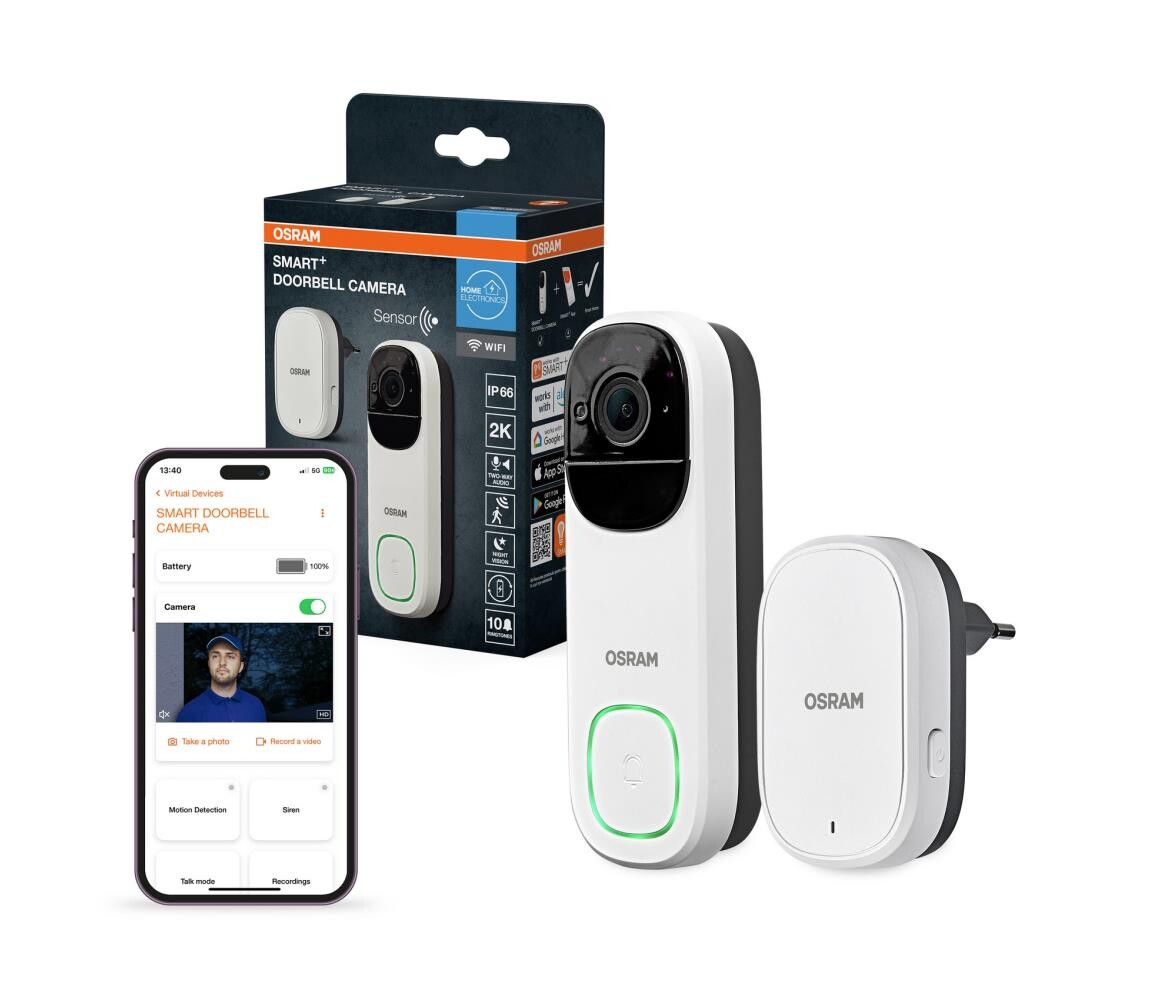 Osram - Chytrý videozvonek se senzorem 2K SMART+ 230V IP66 Wi-Fi 4058075850613