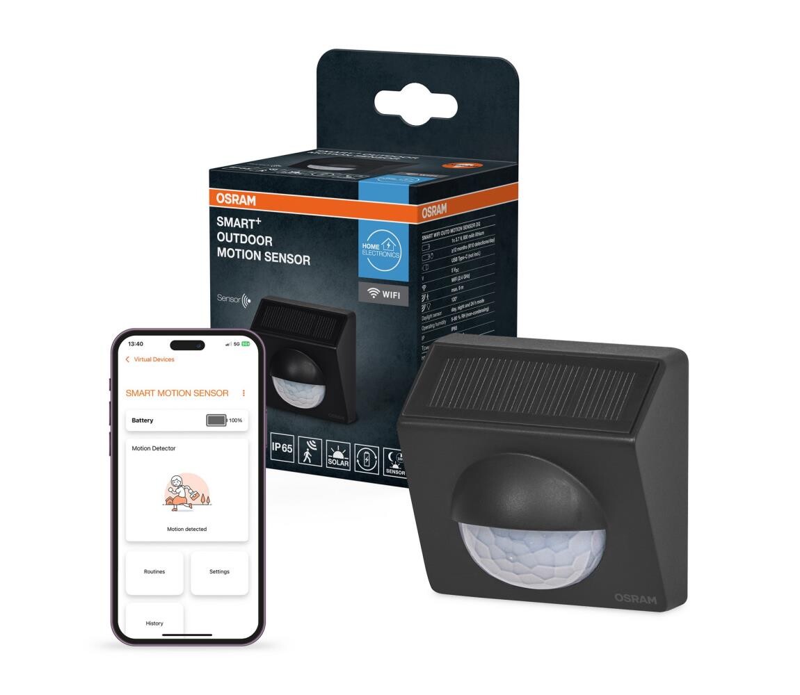 Osram - Venkovní solární senzor pohybu SMART+ 3,7V antracit IP65 Wi-Fi 800 mAh 4099854419133