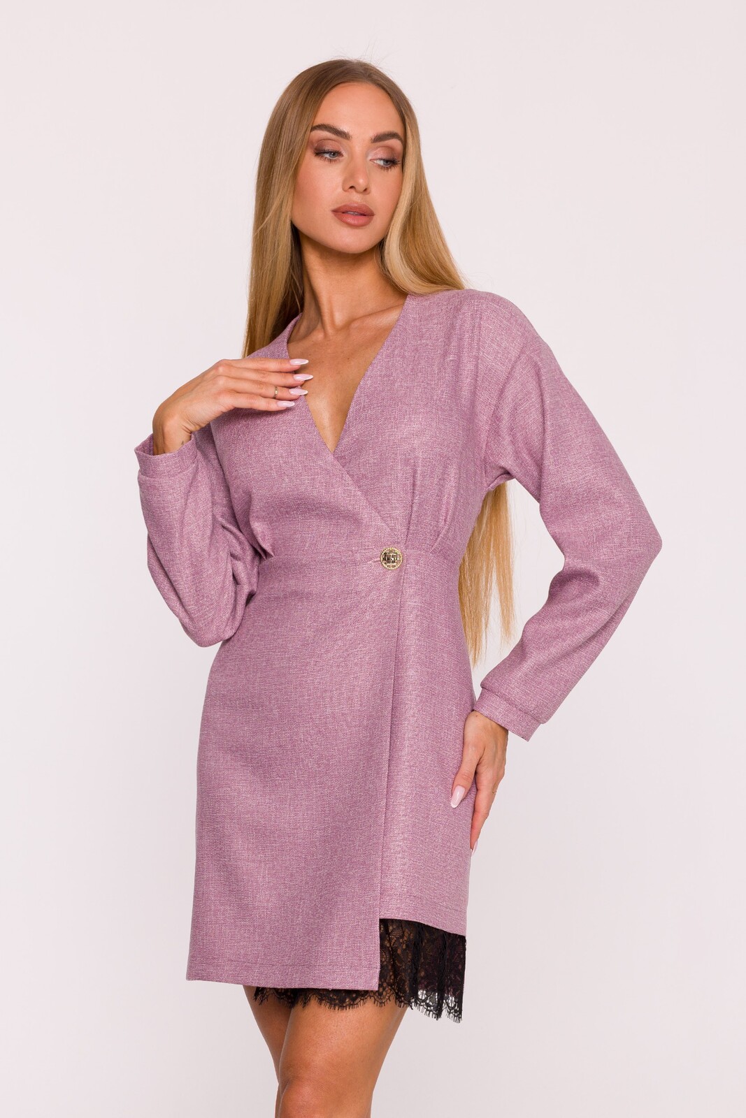 Made Of Emotion Woman's Tweed mini dress with a lace insert - marsala