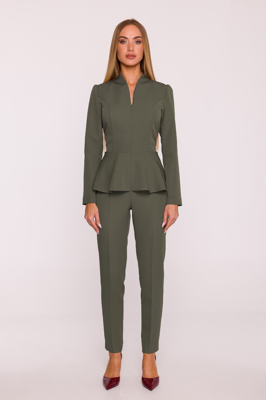 Made Of Emotion Woman's Jumpsuit with a peplum and long sleeves - khaki