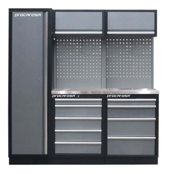 Procarosa® Sestava dílenského nábytku Procarosa PROFI TGBCW-130504 Pracovní deska:: nerezová