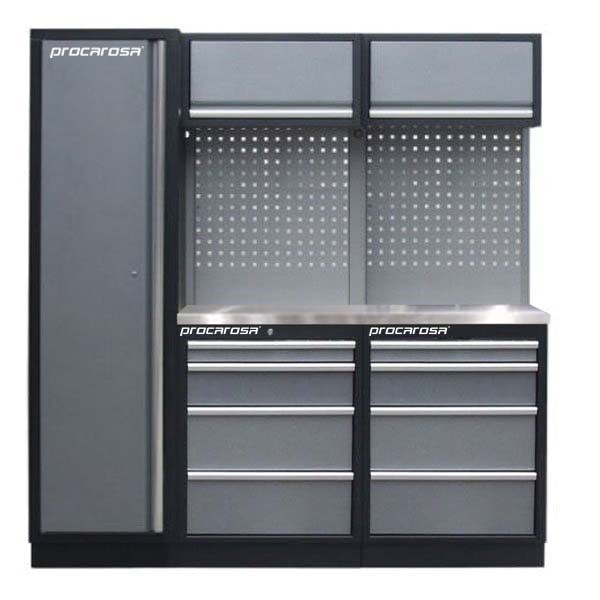 Procarosa® Sestava dílenského nábytku Procarosa PROFI TGBCW-130404 Pracovní deska:: nerezová