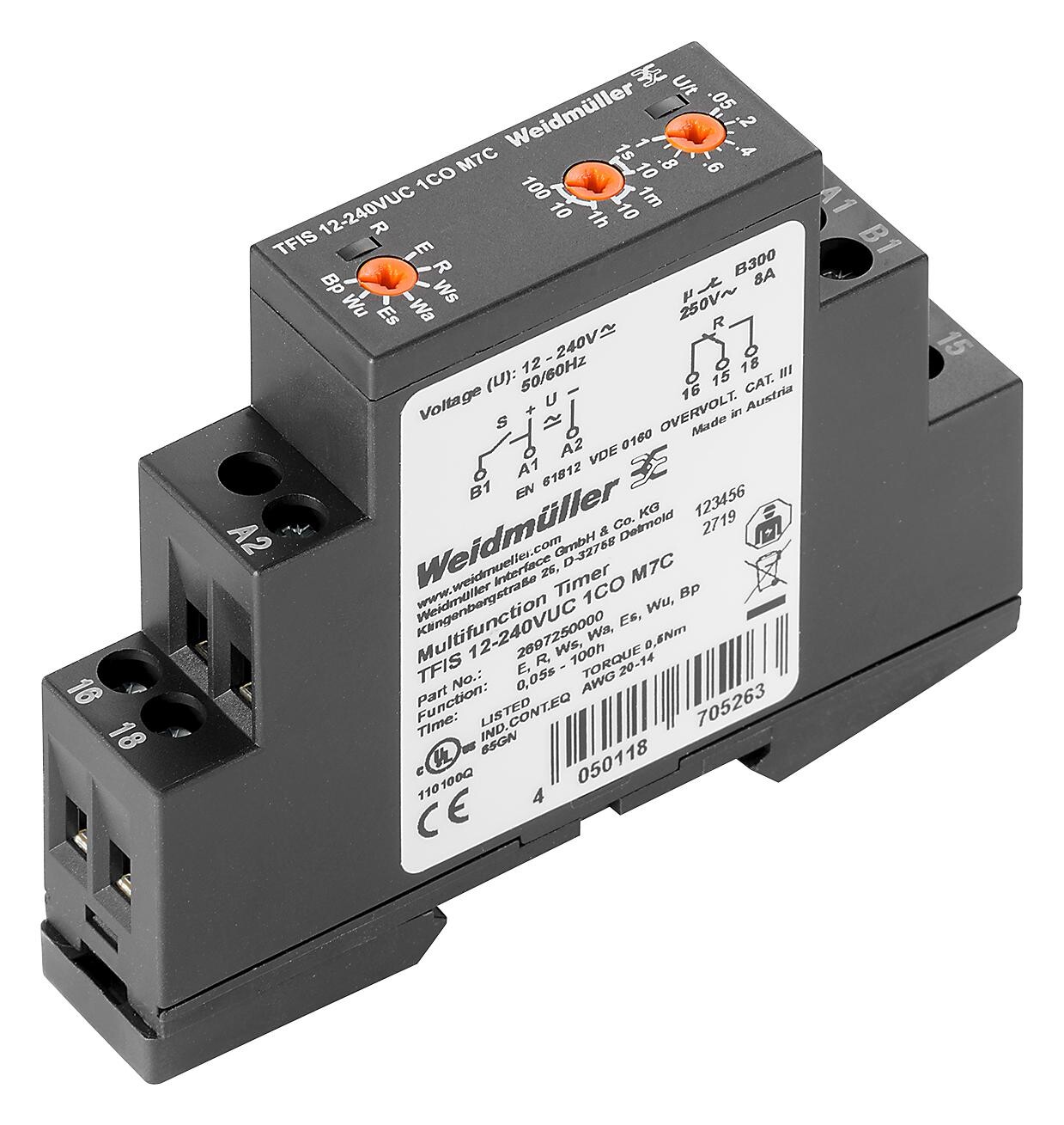 Weidmuller 2697250000. Time Delay Relay, On-Delay, 8A, 250Vac