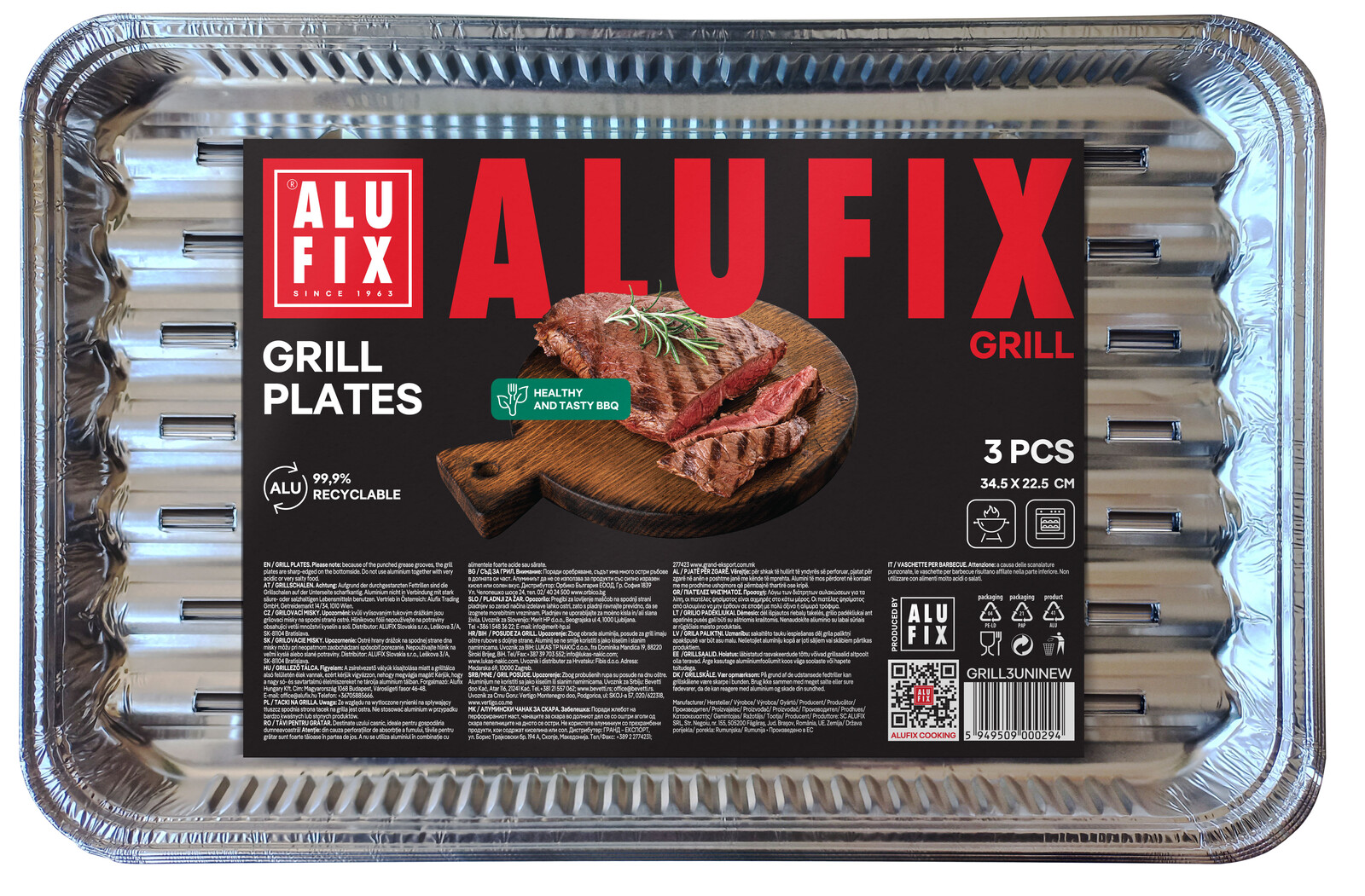 ALUFIX Grilovací misky 34,5 x 22,5 x 2,5 cm 3 ks