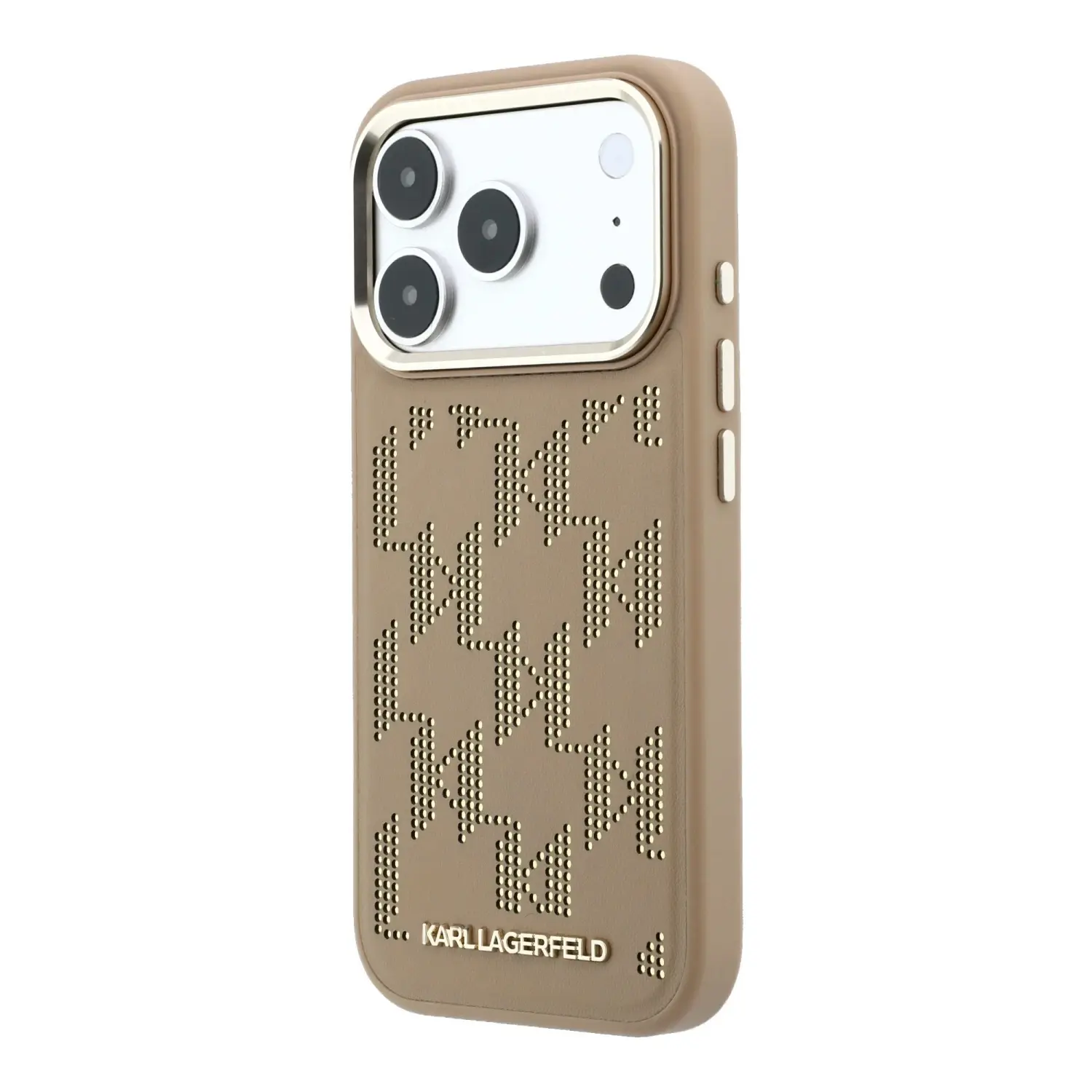 Zadní kryt Karl Lagerfeld PU Perforated Monogram MagSafe pro Apple iPhone 17 Pro, béžová