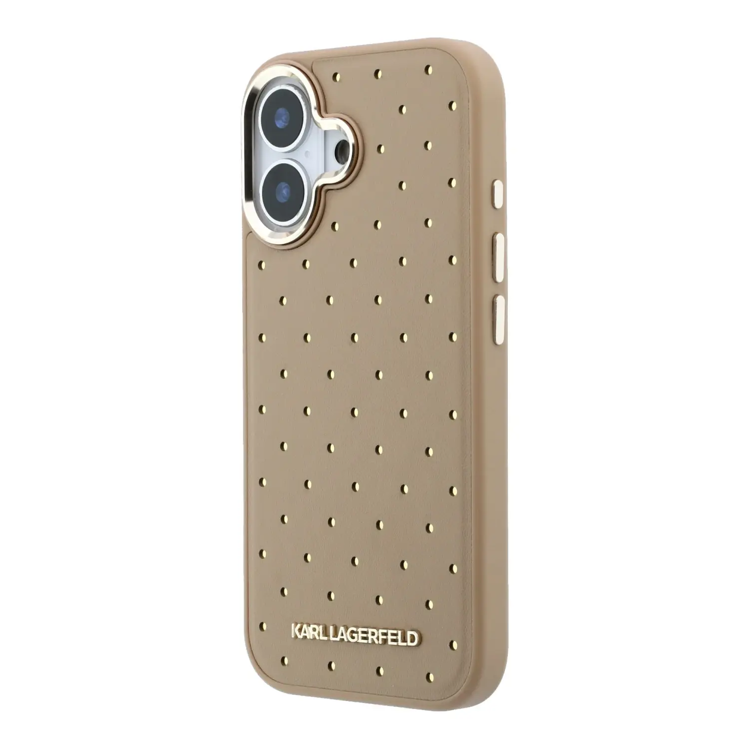 Zadní kryt Karl Lagerfeld PU Perforated Gold Dots MagSafe pro Apple iPhone 17, béžová