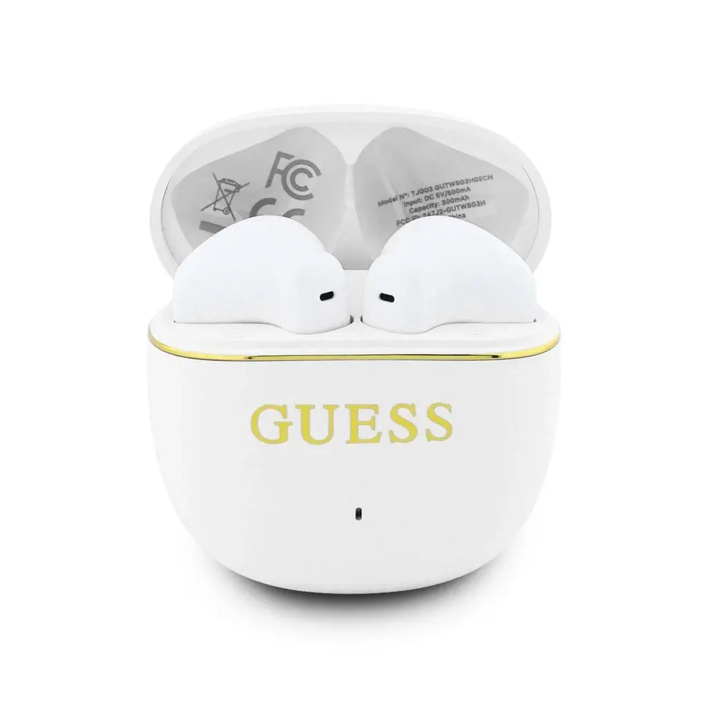 Guess Gold Line Glossy Classic Logo TWS bílá