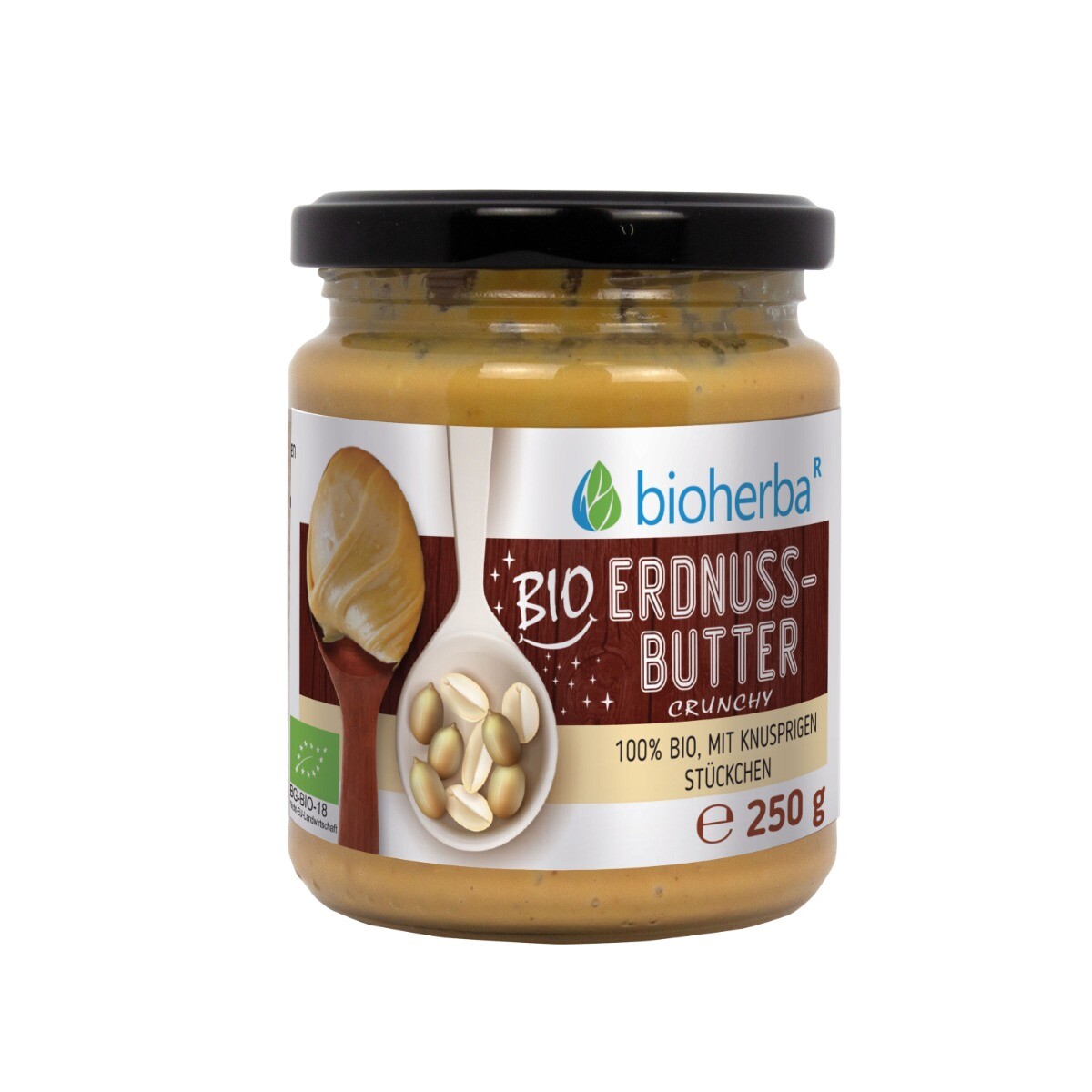 100% bio arašídové máslo crunchy – 250 g – Bioherba