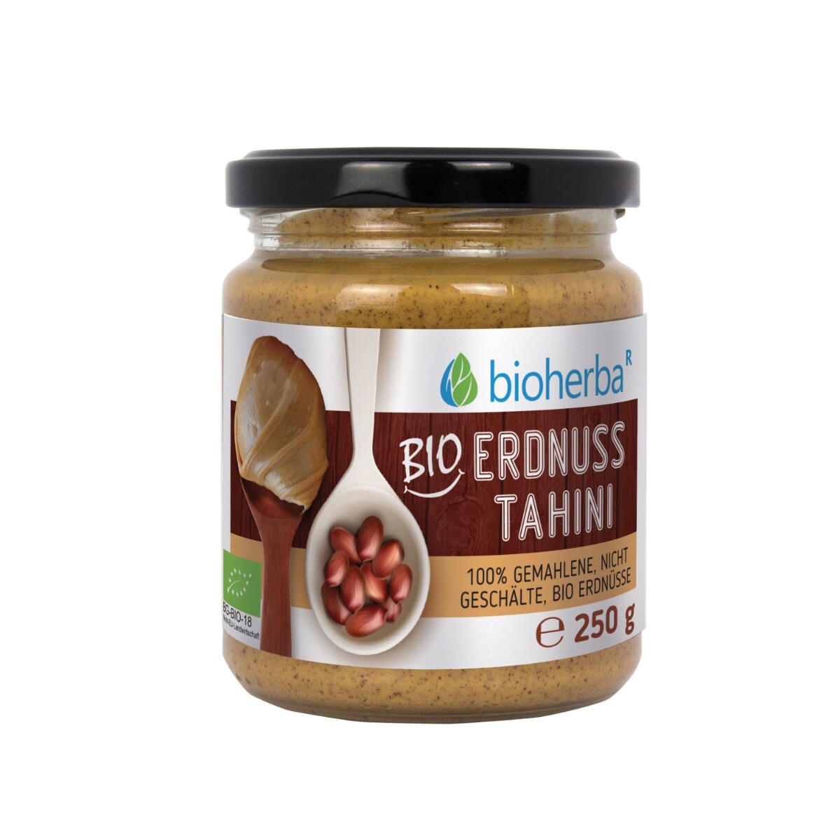 100% bio arašídové tahini z mletých neloupaných jader – 250 g – Bioherba