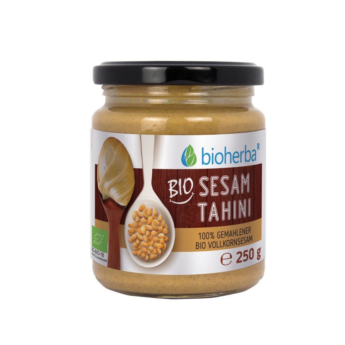 100% bio sezamové tahini z mletého bio celozrnného sezamu – 250 g – Bioherba