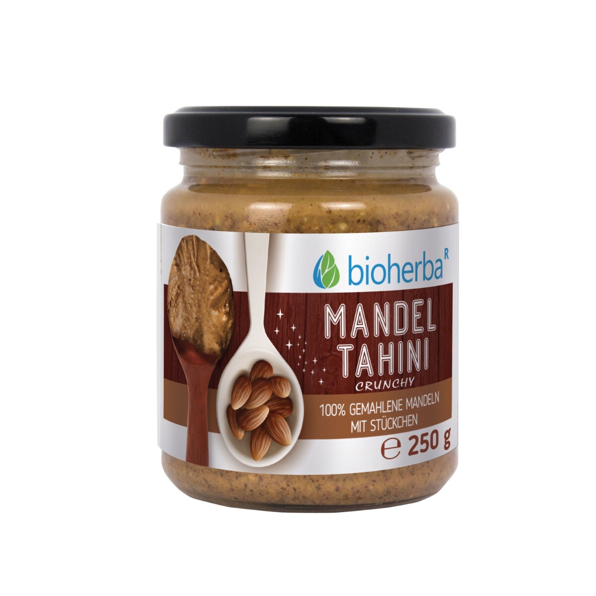 100% mandlové tahini z mletých mandlí crunchy – 250 g – Bioherba