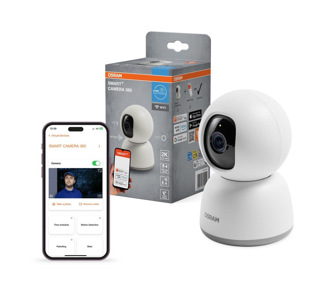 Osram - Chytrá vnitřní kamera 360° se senzorem 2K SMART+ 230V Wi-Fi 4058075850514