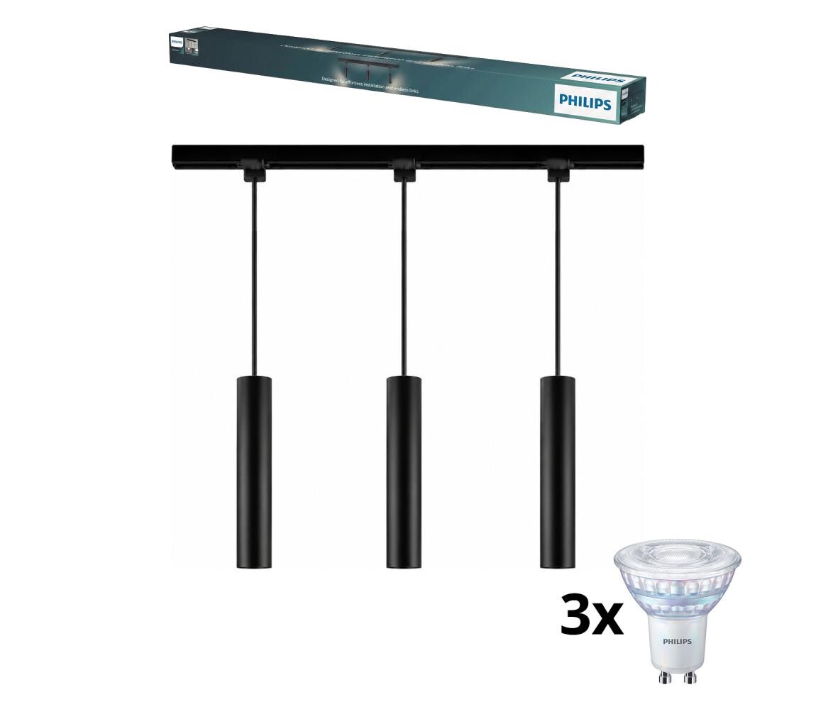 Philips-LED Stm. lustr na lanku v lišt sys EASYLINK 3xGU10/7W/230V 1m černá P7614+3xP4914