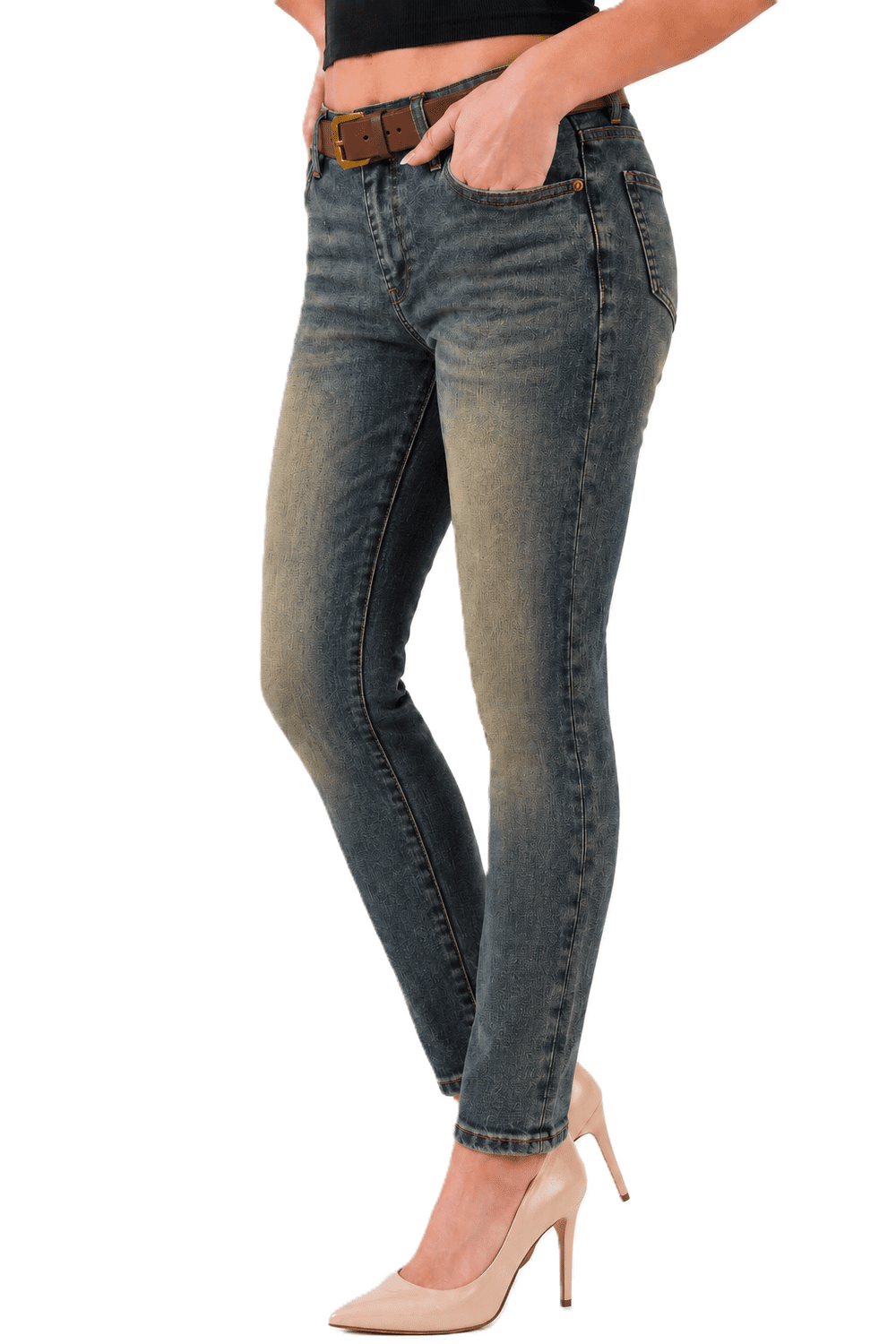 M.Sara - Dámské skinny džíny s vysokým pasem + opasek
